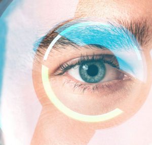 closeup of person's eye with circle pattern overlay